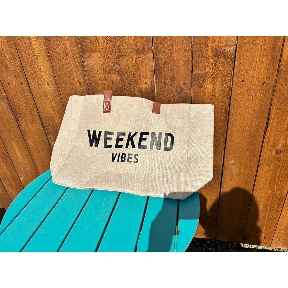 Creative Brands Weekend Vibes Canvas Beach Tote Bag Shoulder Bag NWOT Summer